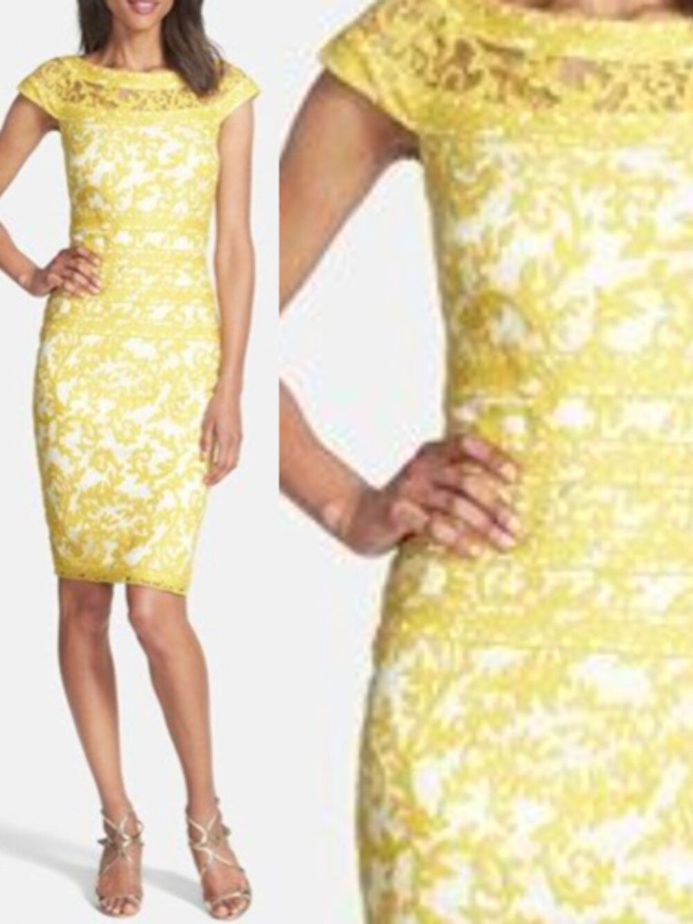 NWT Tadashi Shoji Embroidered Lace Dress Yellow Size 2
